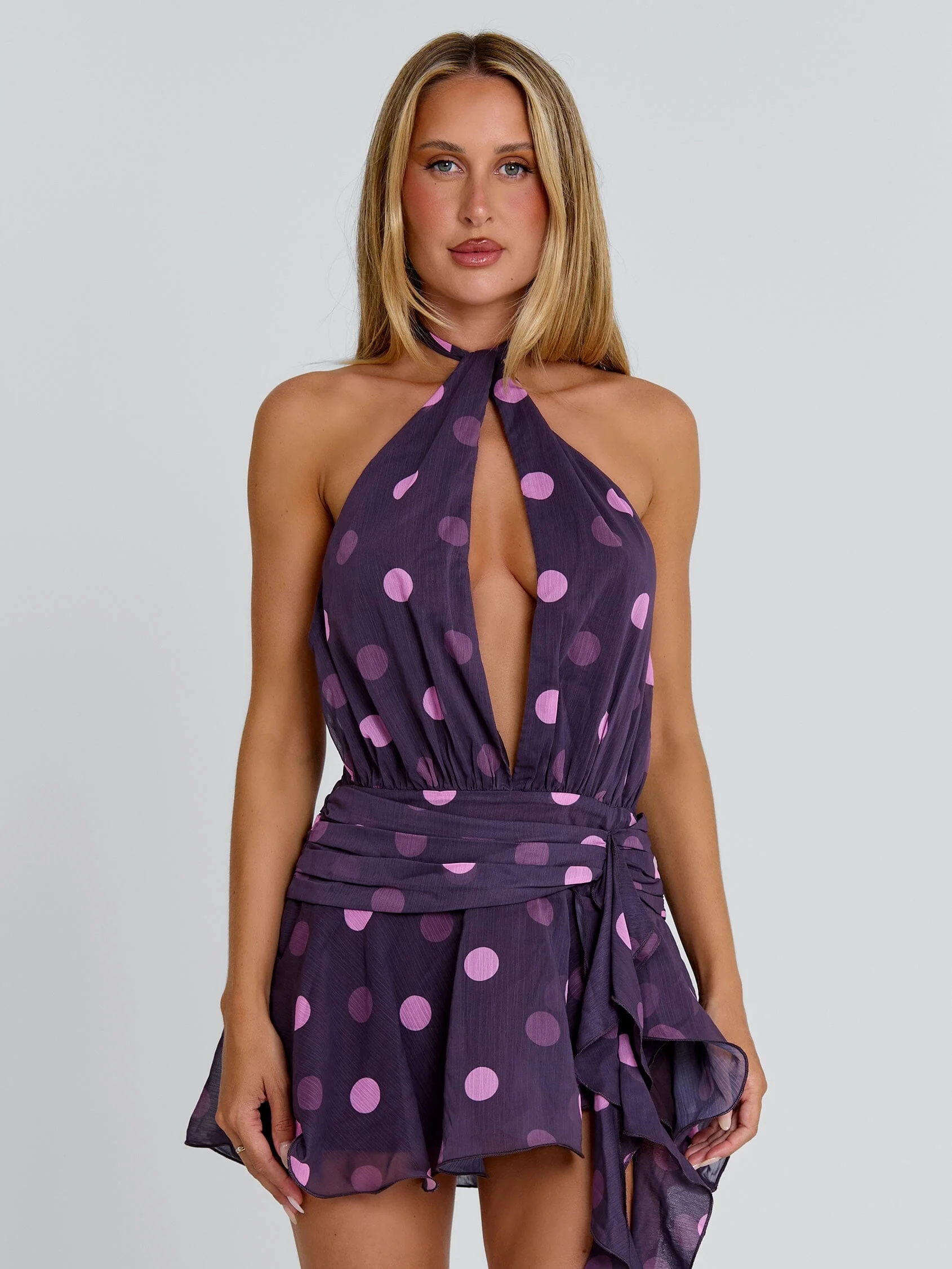 ALASIA MINI DRESS DEEP MAUVE POLKA DOT - Image 3