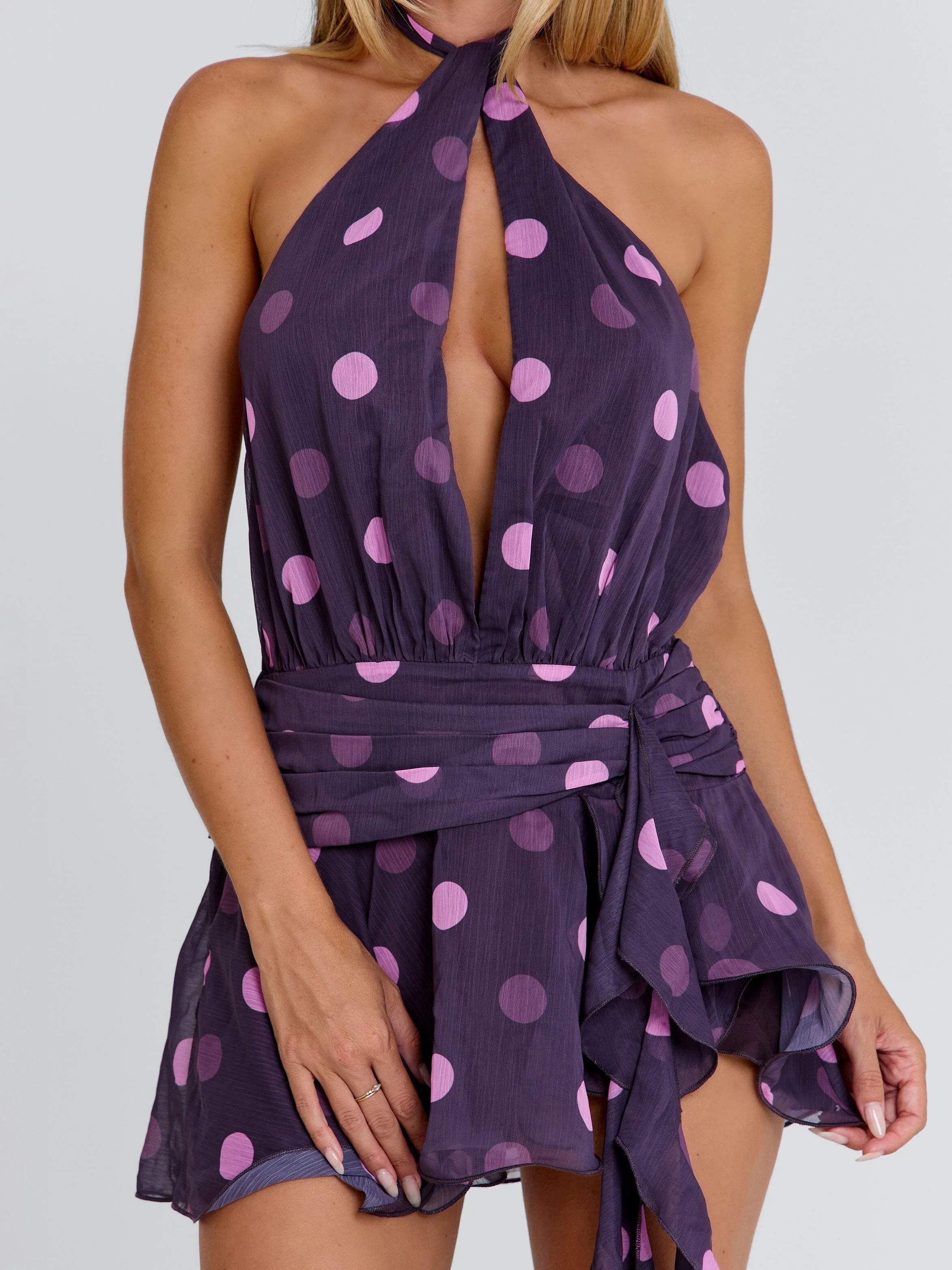 ALASIA MINI DRESS DEEP MAUVE POLKA DOT - Image 7