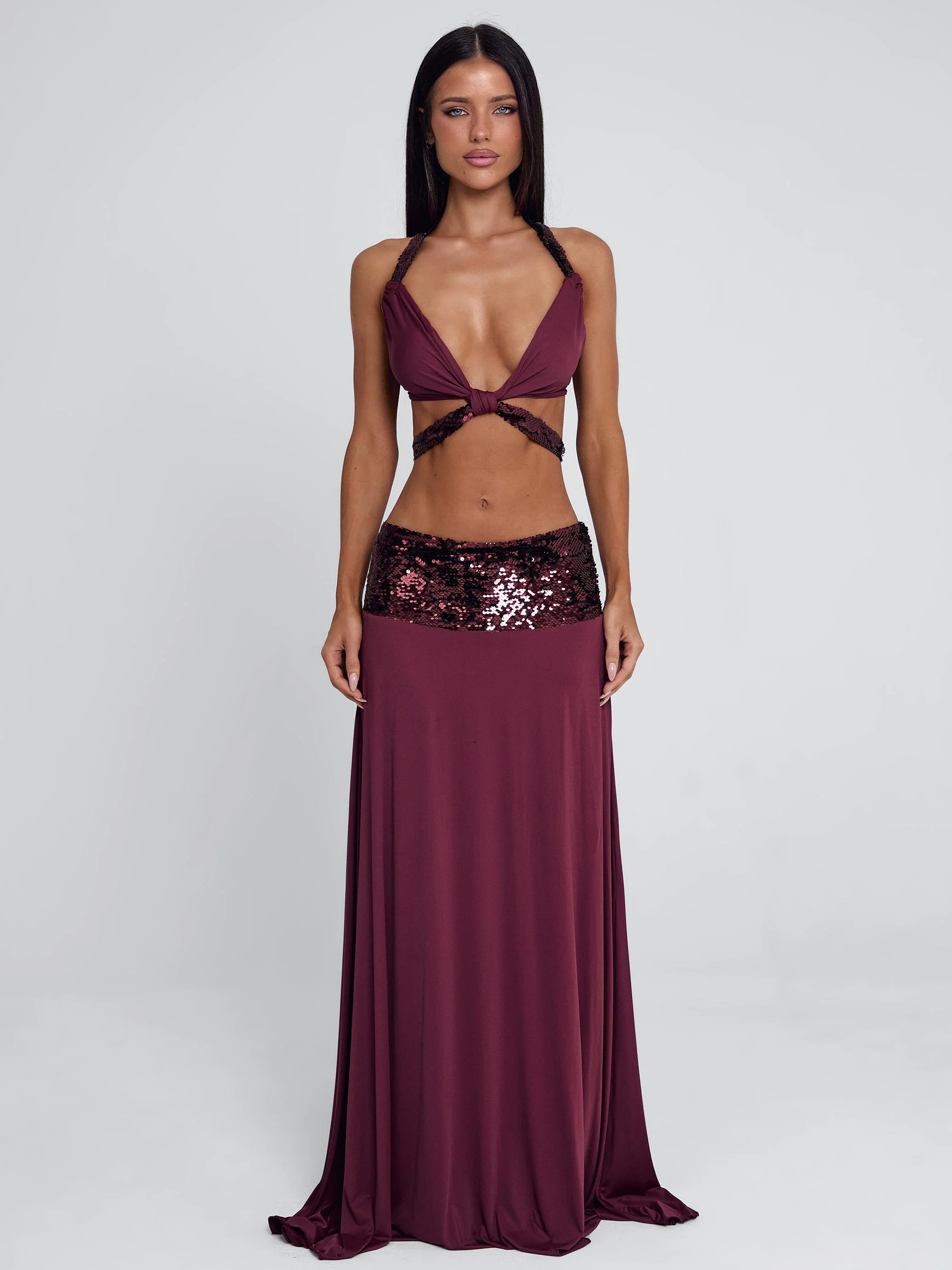 ALUNA MAXI SKIRT BURGUNDY - Image 3