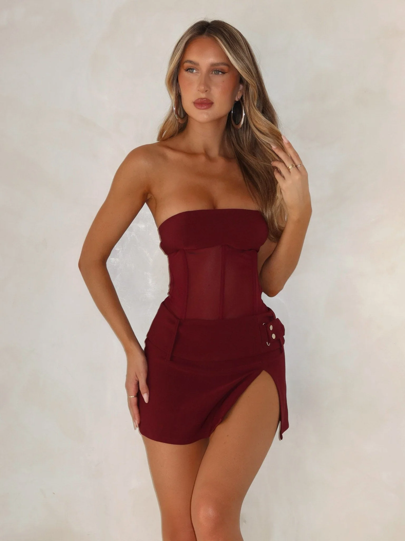 BEAU MINI DRESS BURGUNDY - Image 3