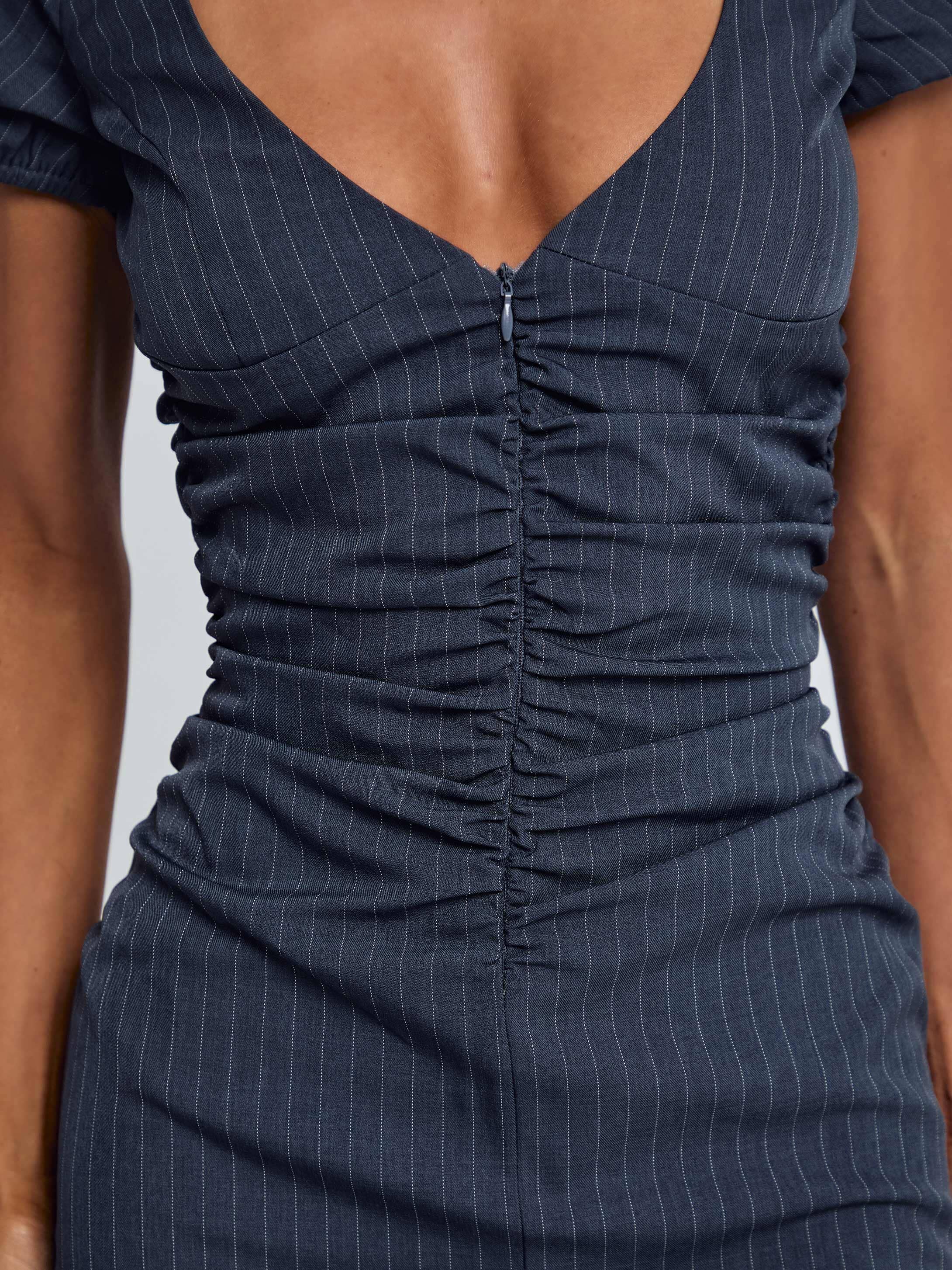CERESIA MINI DRESS CHARCOAL PINSTRIPE - Image 3
