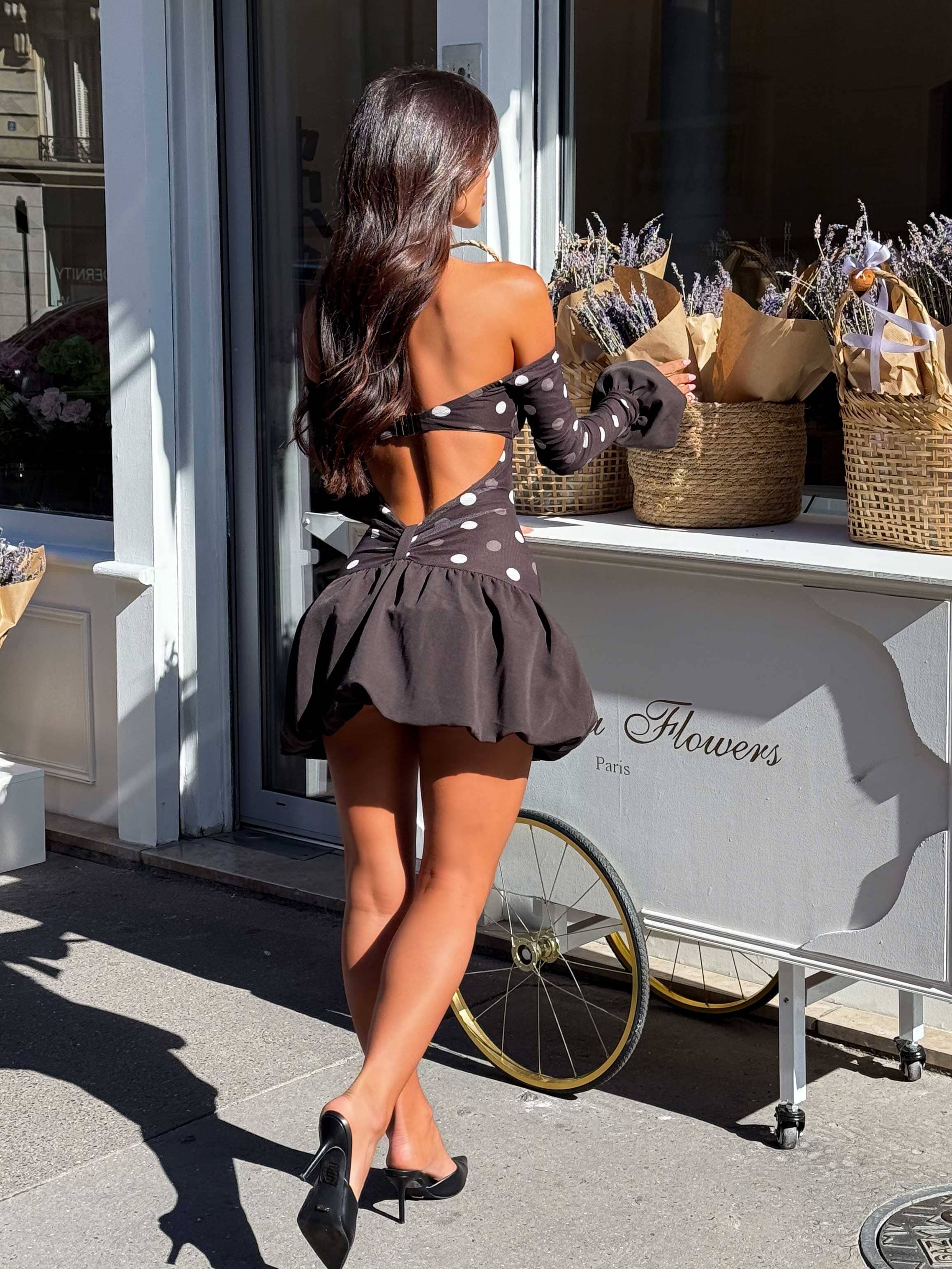 ELYSHA MINI DRESS CHOC POLKA DOT - Image 3