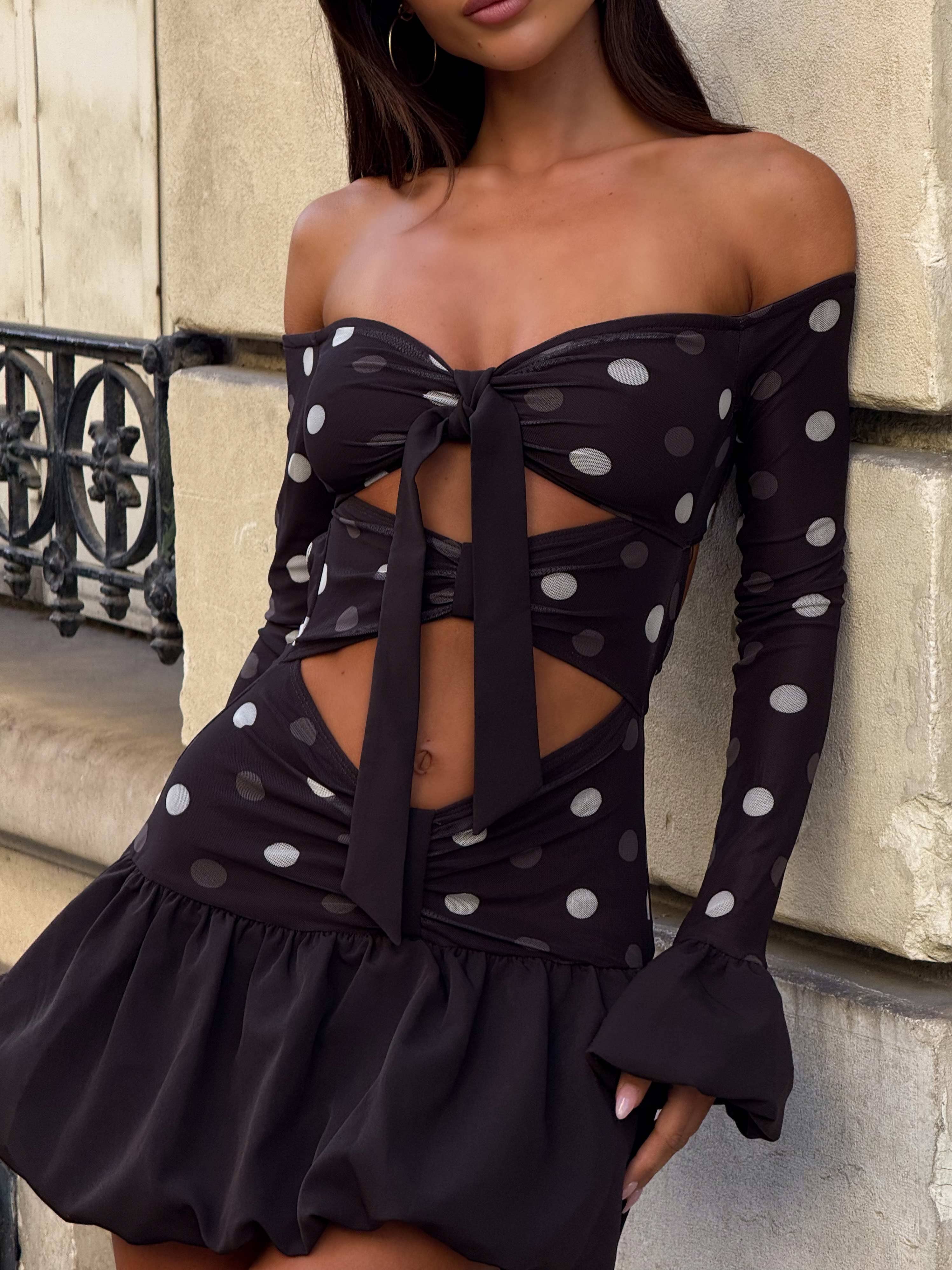 ELYSHA MINI DRESS CHOC POLKA DOT - Image 5
