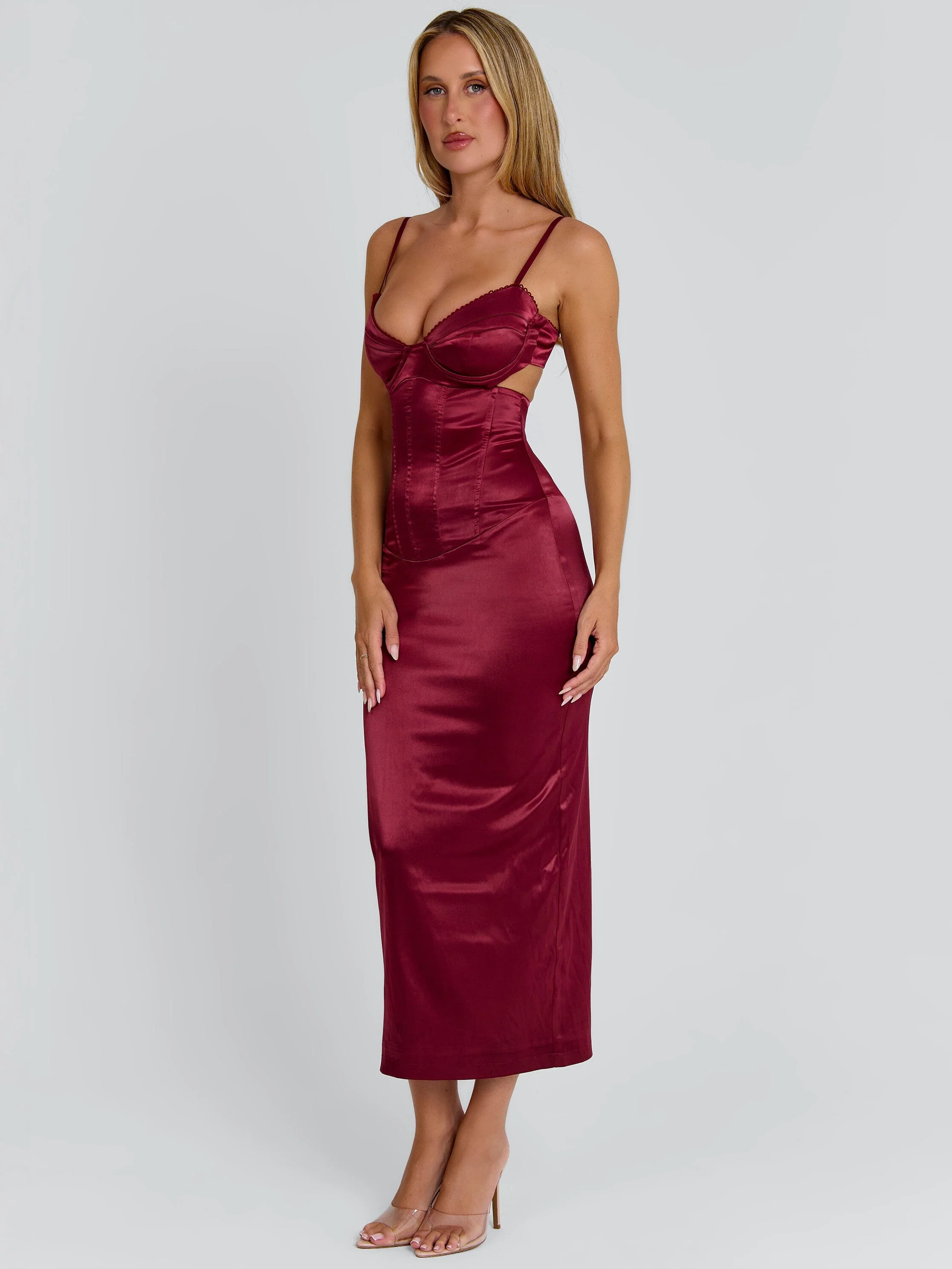 HOLLIE MIDI DRESS BURGUNDY - Image 7