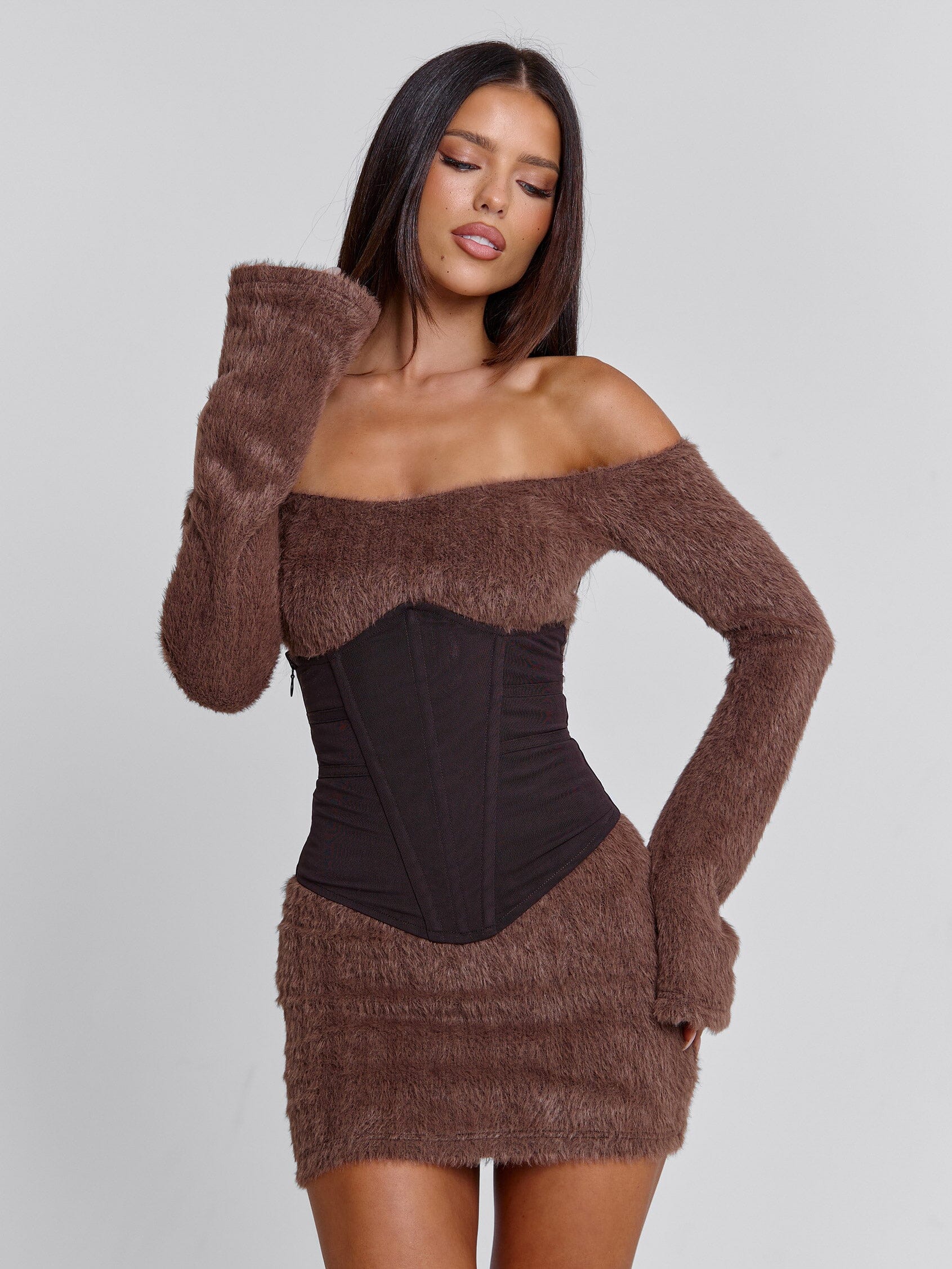 JUNO MINI DRESS BROWN - Image 4