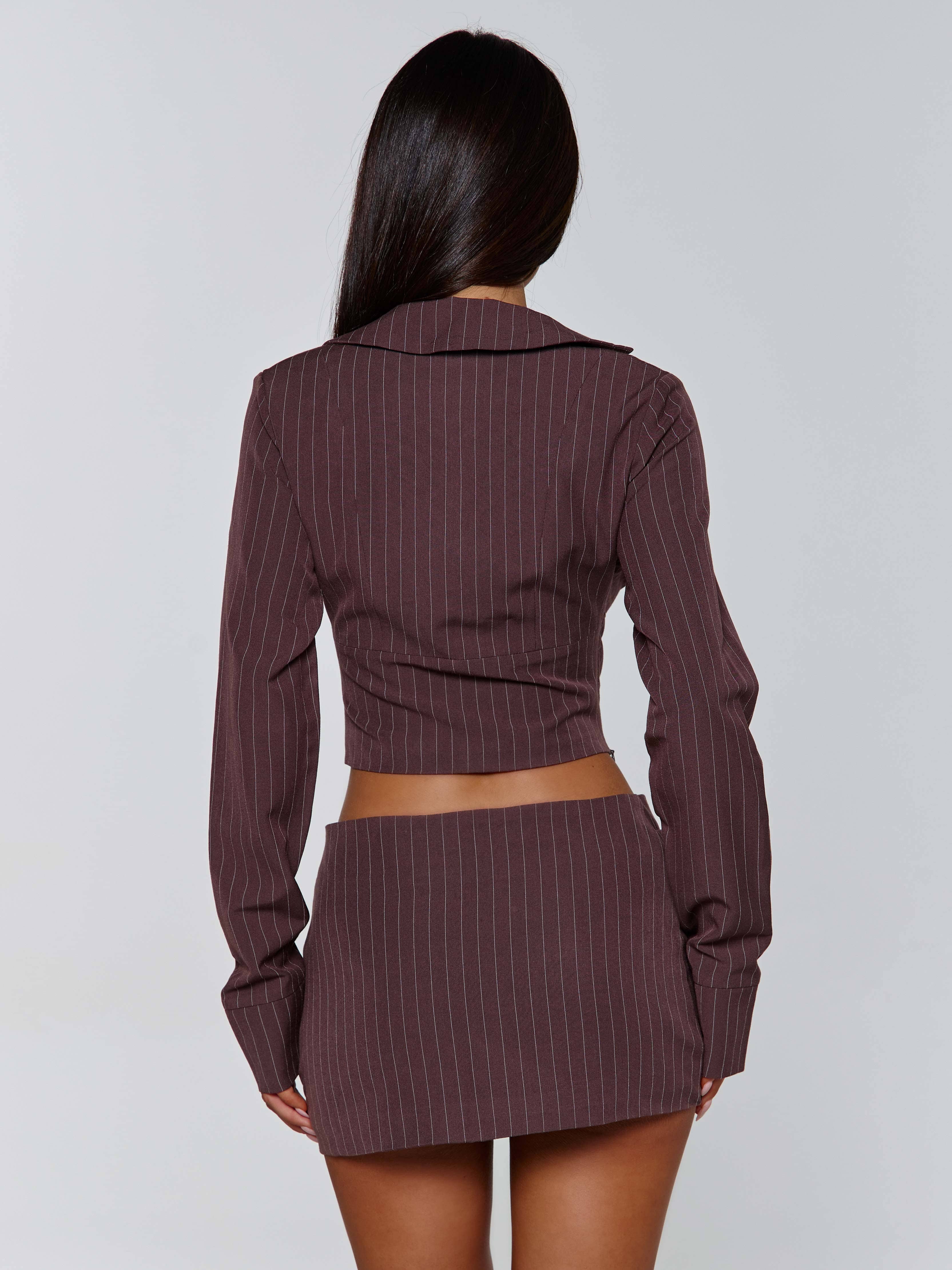 KESSIA MINI SKIRT BROWN PINSTRIPE - Image 6