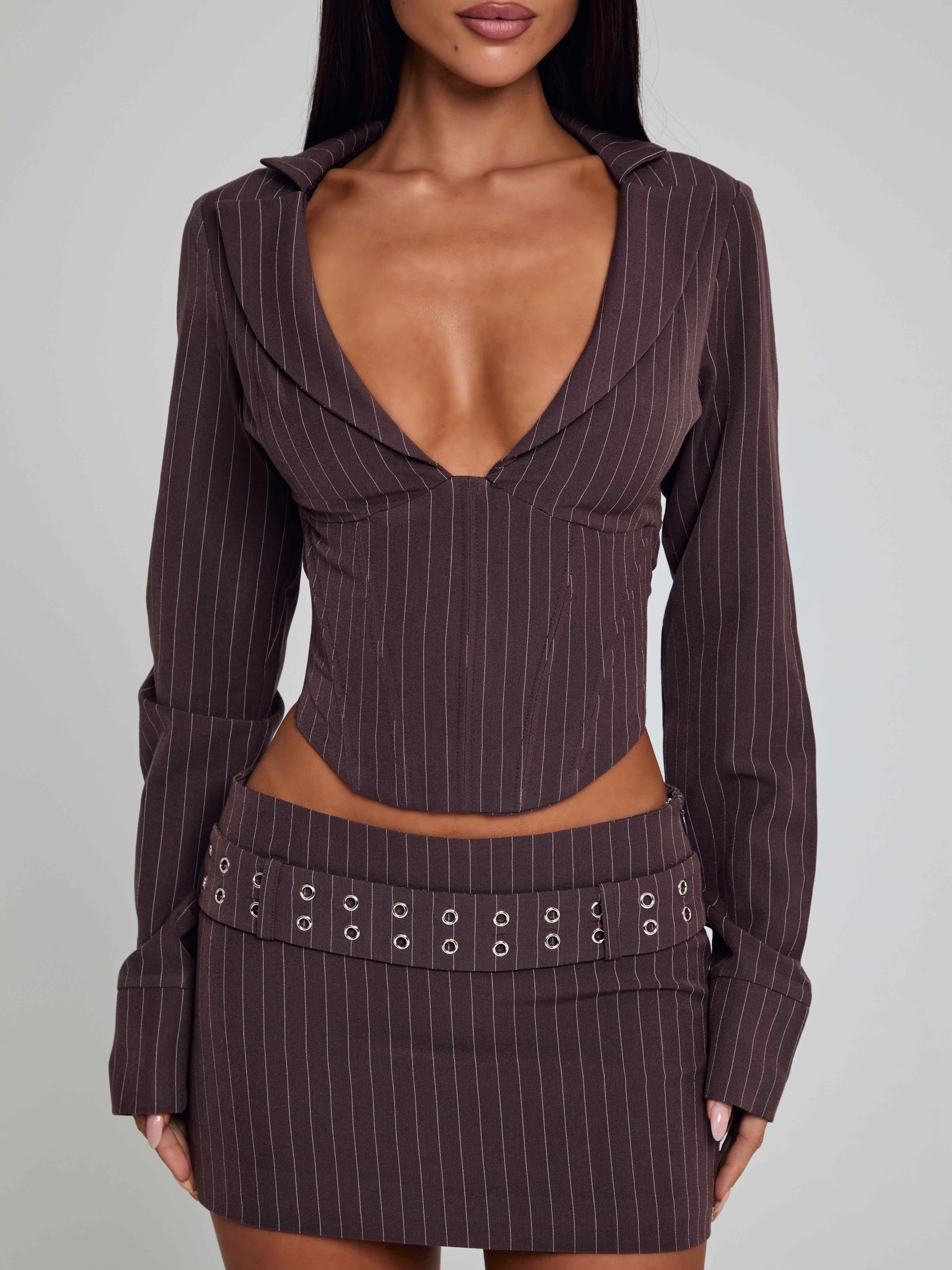 KESSIA TOP BROWN PINSTRIPE - Image 2