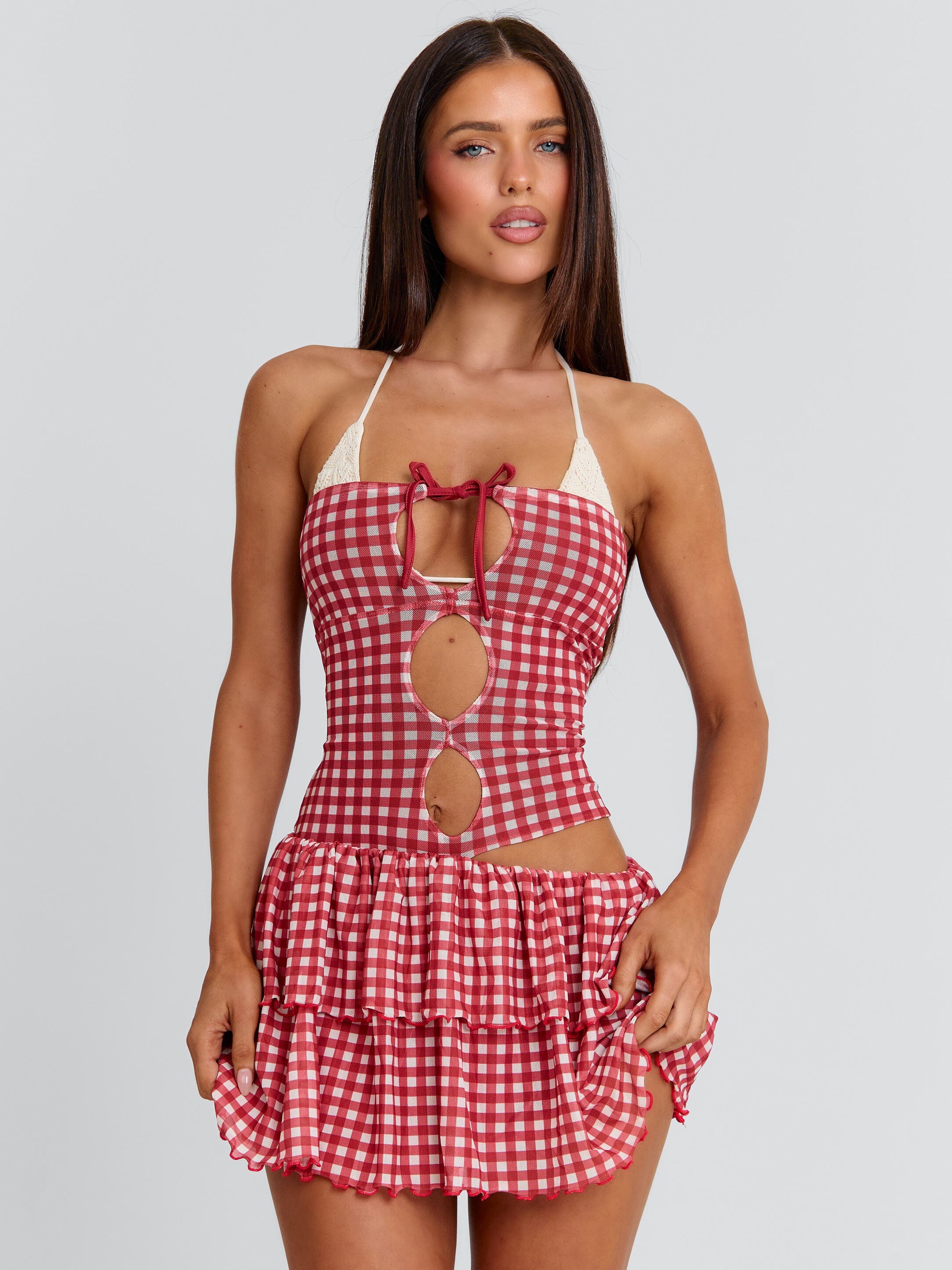 LORENA MINI DRESS RED GINGHAM - Image 3