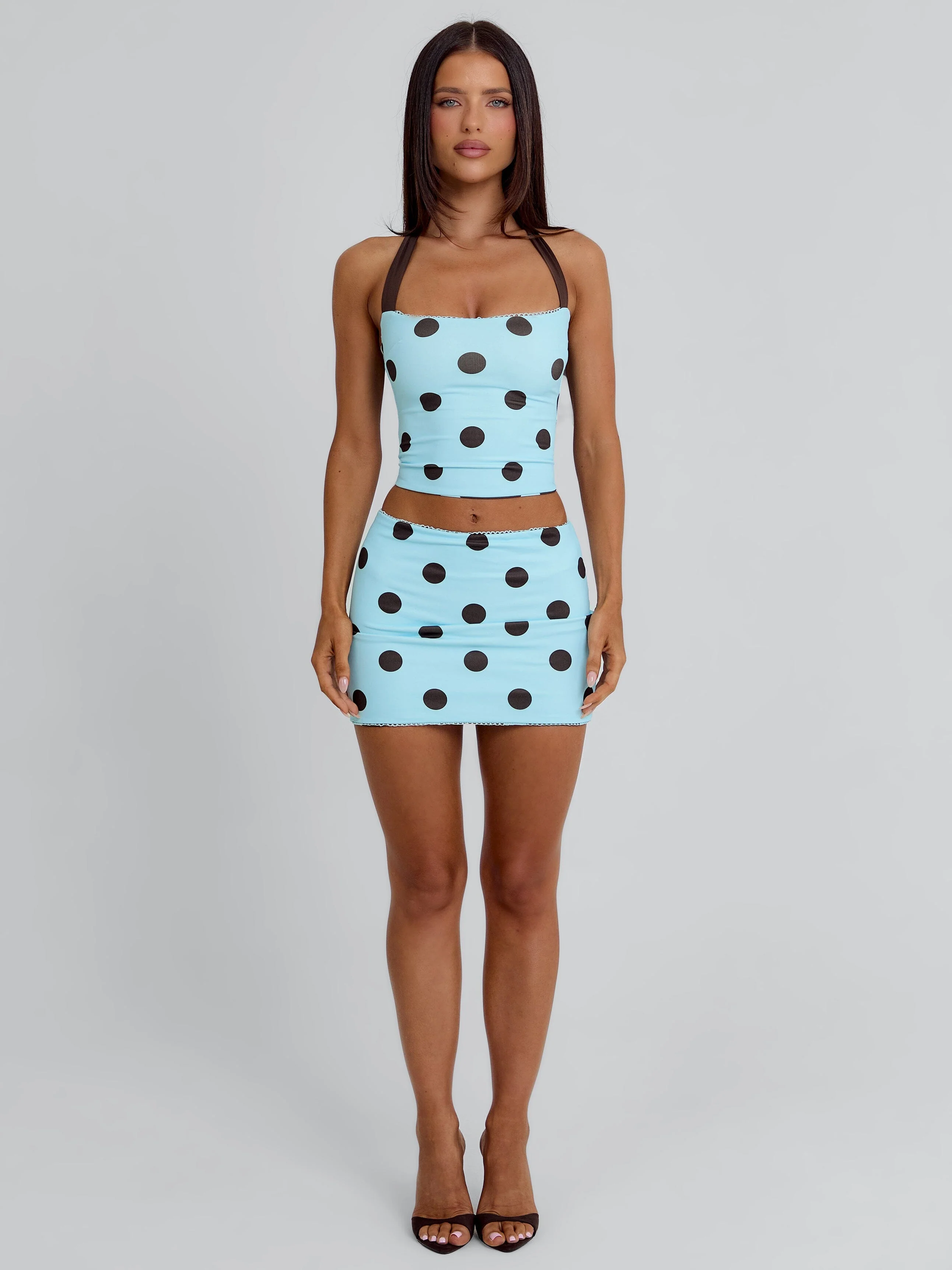 LULA REVERSIBLE MINI SKIRT BLUE AND CHOCOLATE POLKA DOT - Image 7