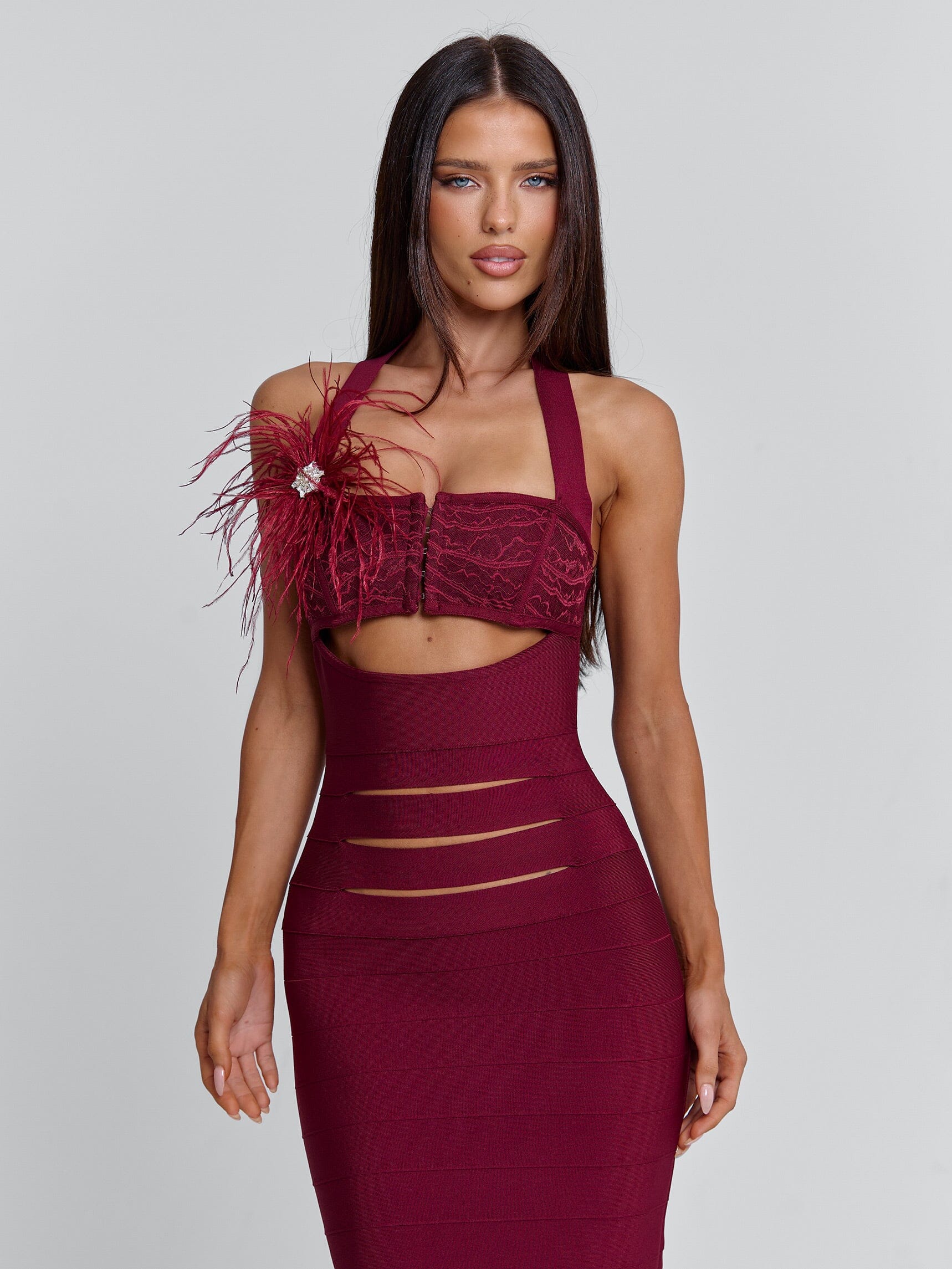 LUNABELLE MIDI DRESS BURGUNDY - Image 2