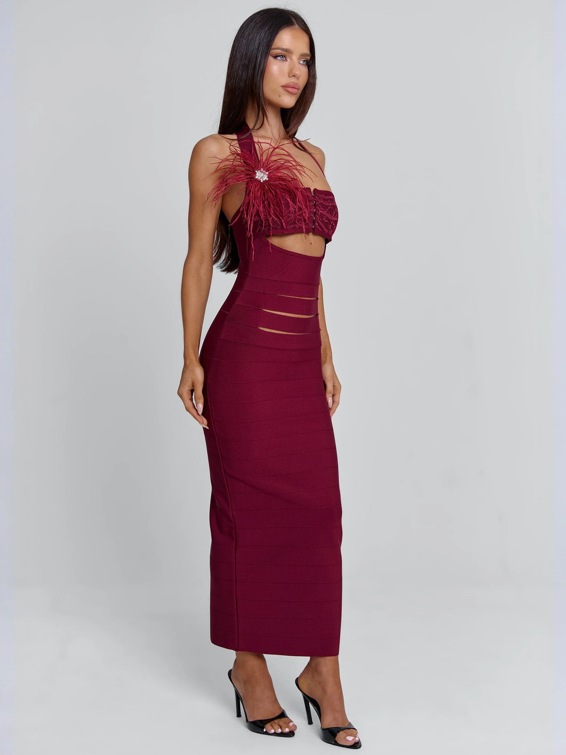 LUNABELLE MIDI DRESS BURGUNDY - Image 3