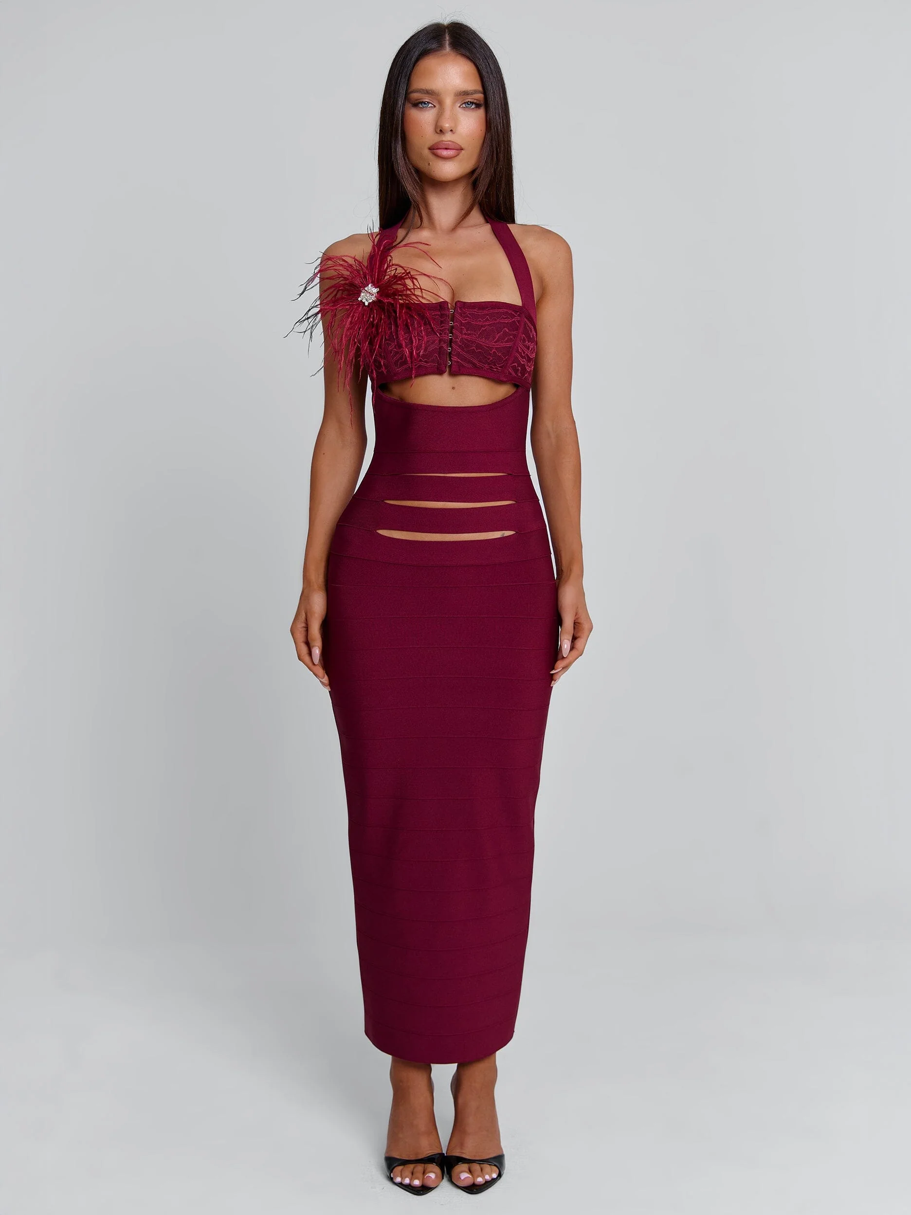LUNABELLE MIDI DRESS BURGUNDY - Image 6