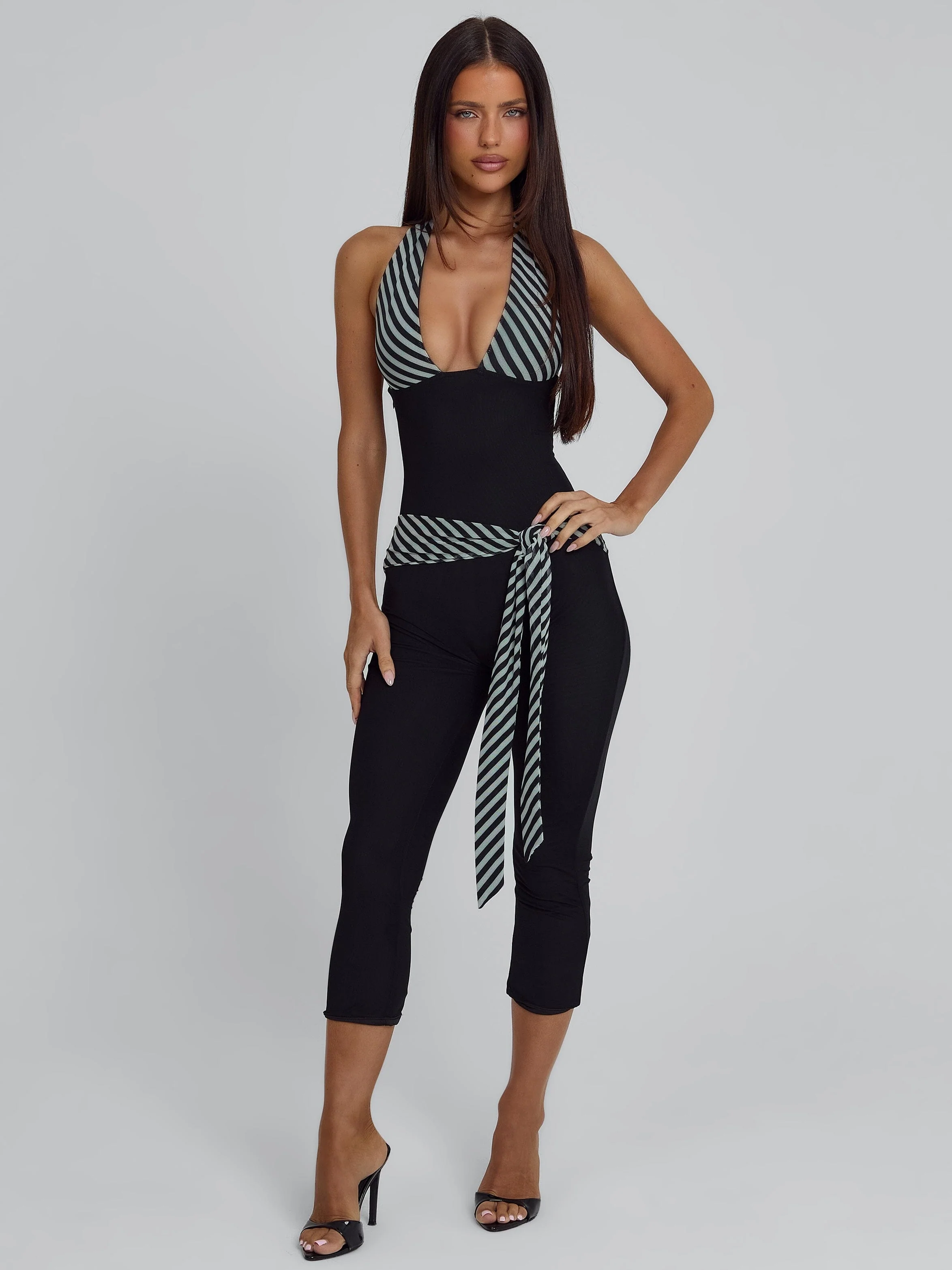 MALANI CAPRI JUMPSUIT BLACK STRIPE - Image 3