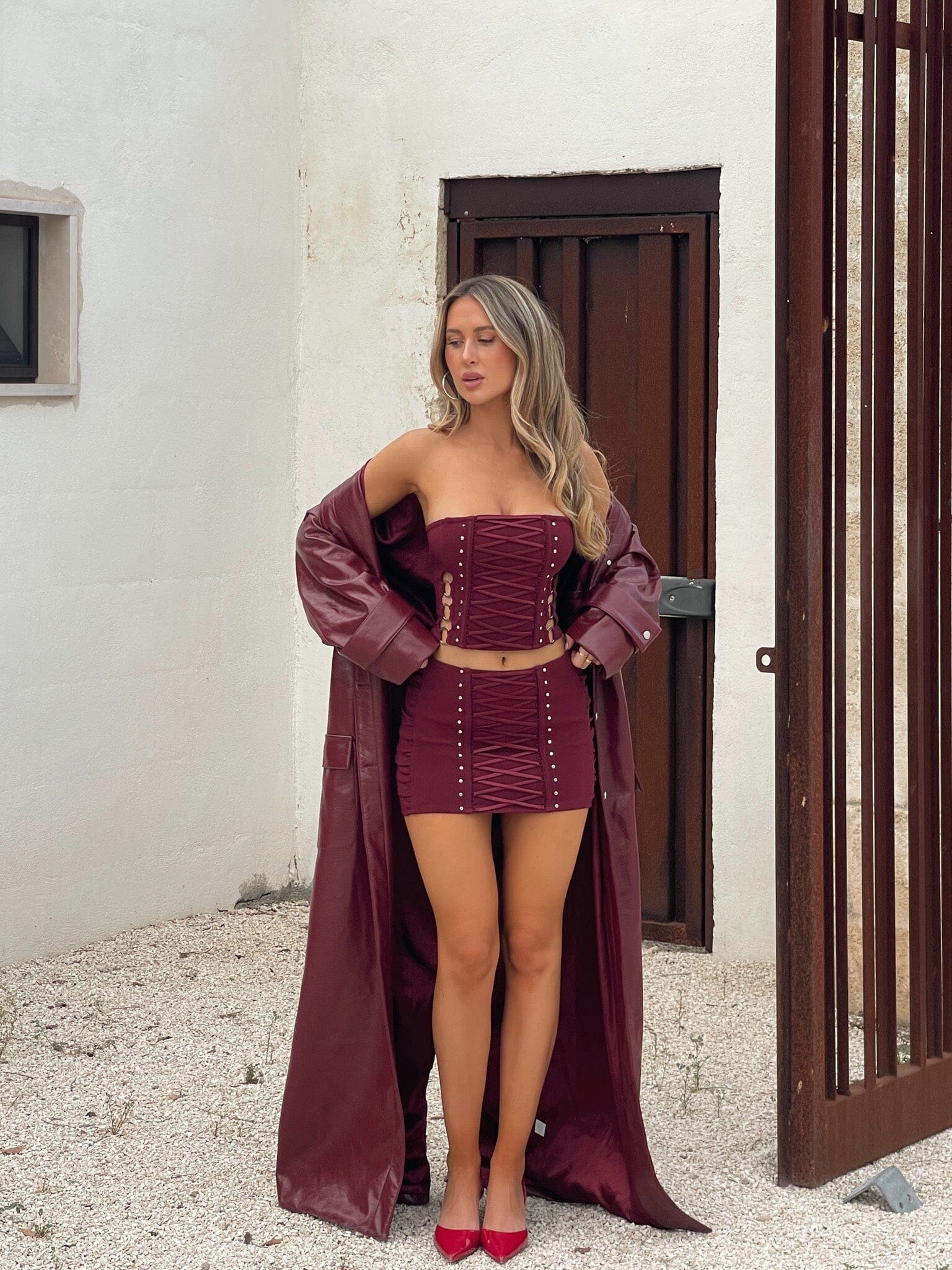 MARTINE MINI SKIRT BURGUNDY - Image 3