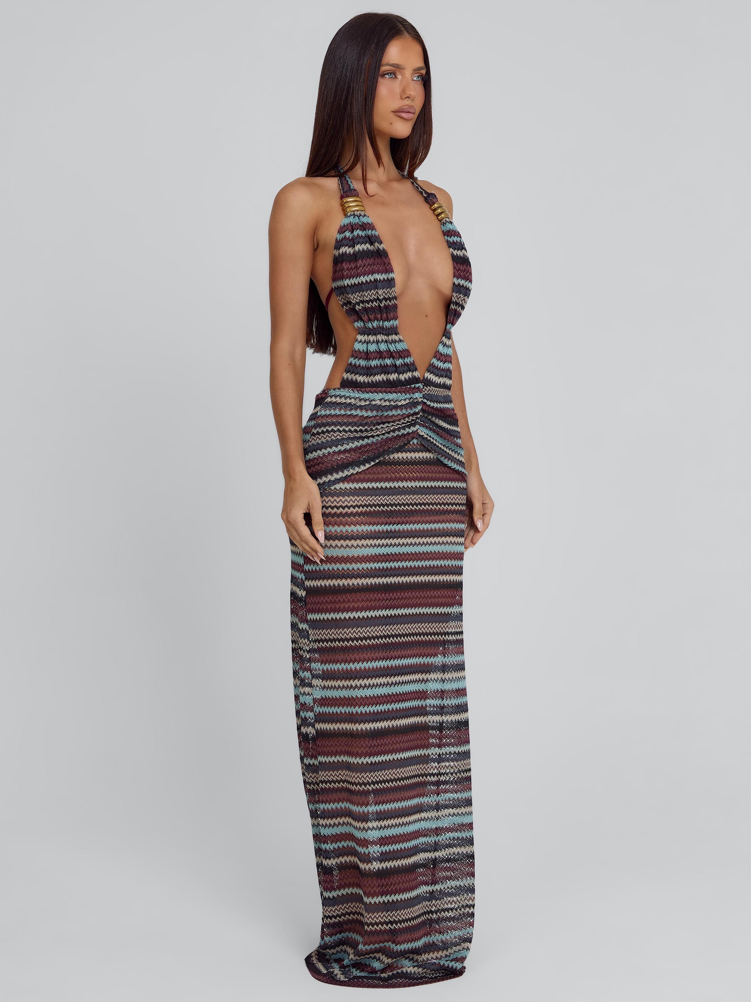MIRAI MAXI DRESS BROWN STRIPE - Image 5