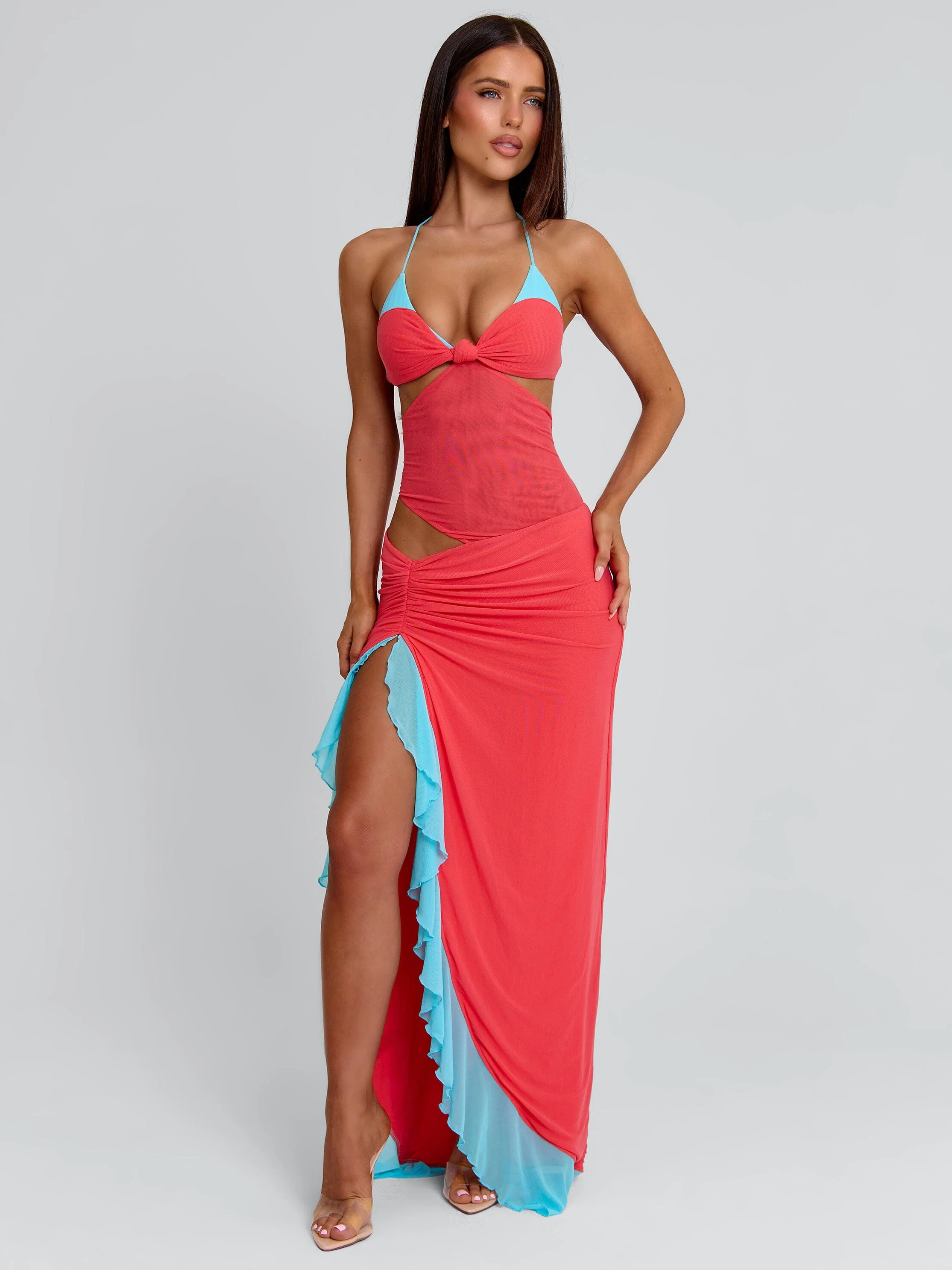 MIRANDA MAXI DRESS CORAL AND BLUE - Image 6