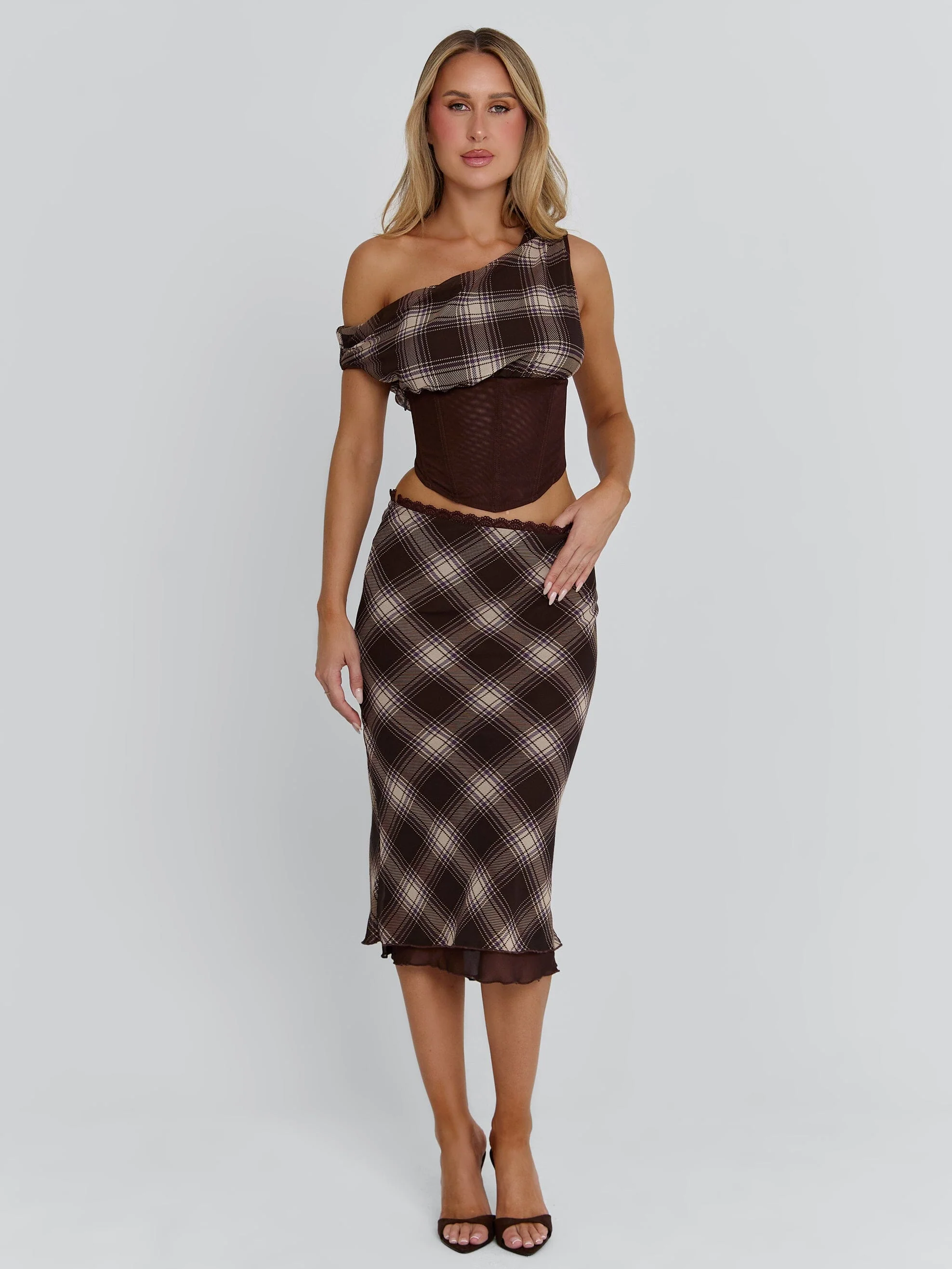 NARELLE TOP BROWN CHECK - Image 2