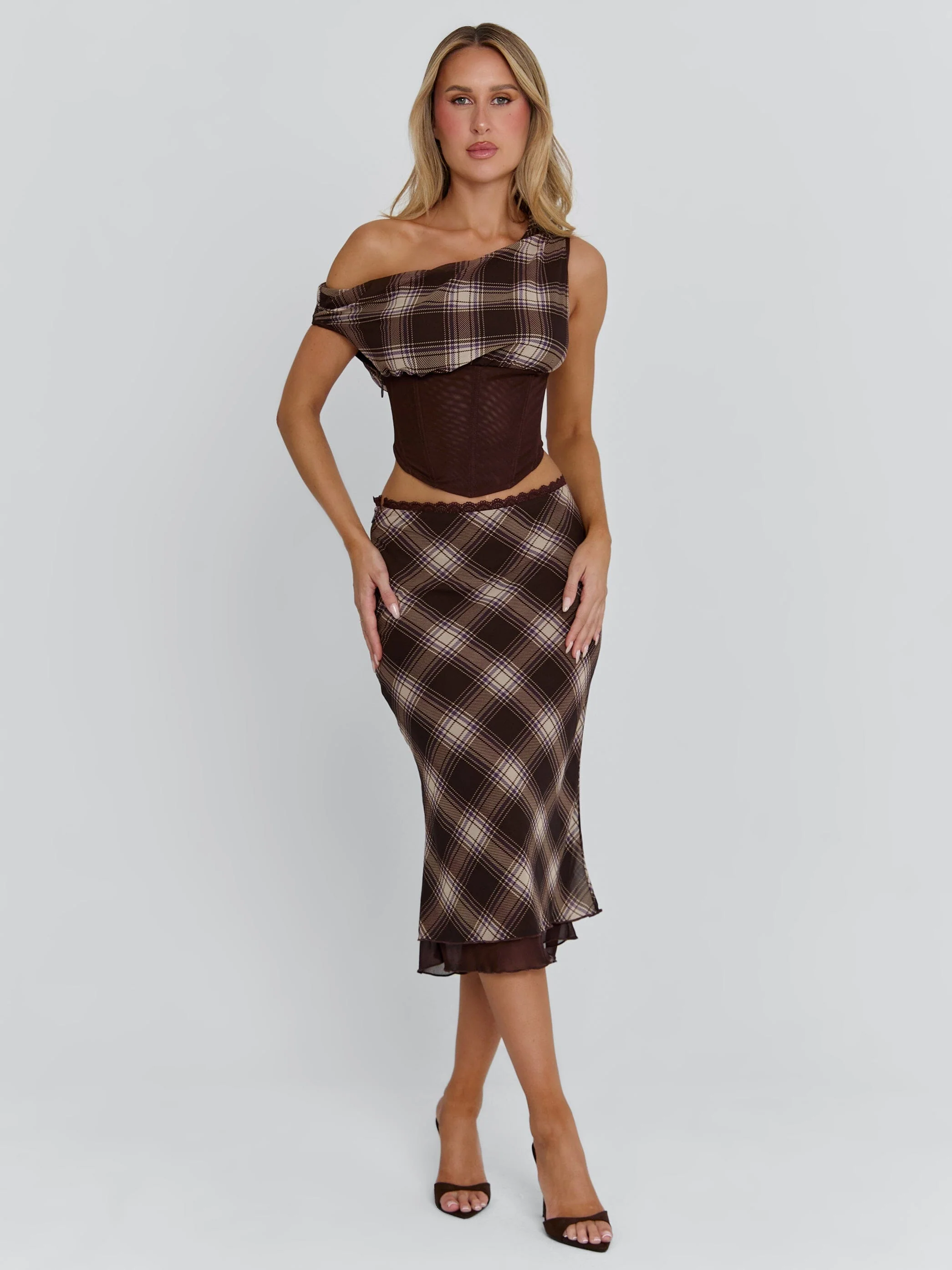 NARELLE TOP BROWN CHECK - Image 5