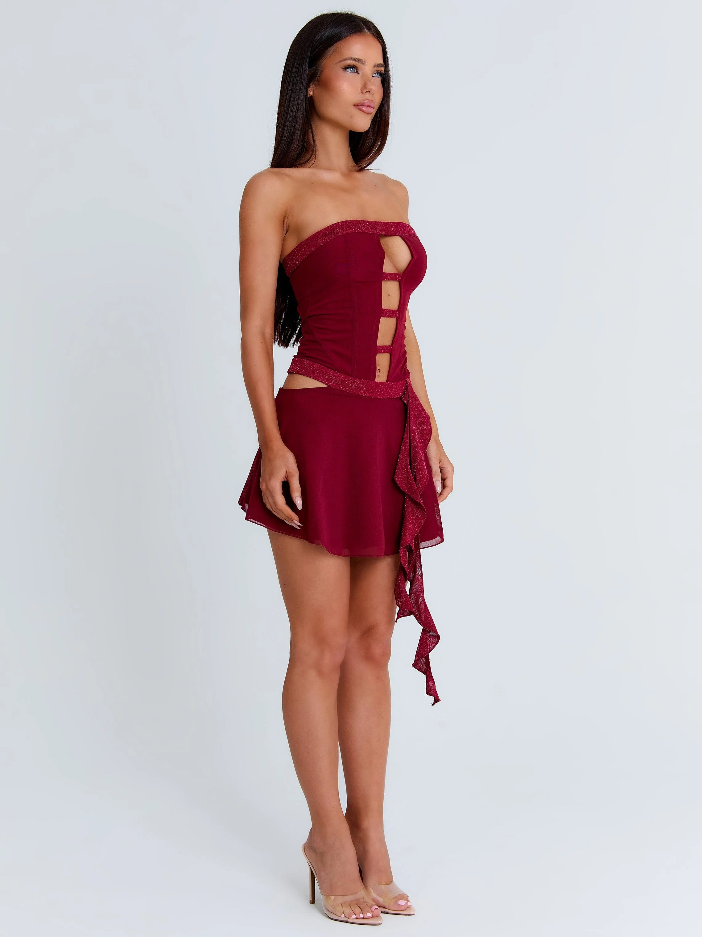 NINA MINI DRESS BURGUNDY - Image 5