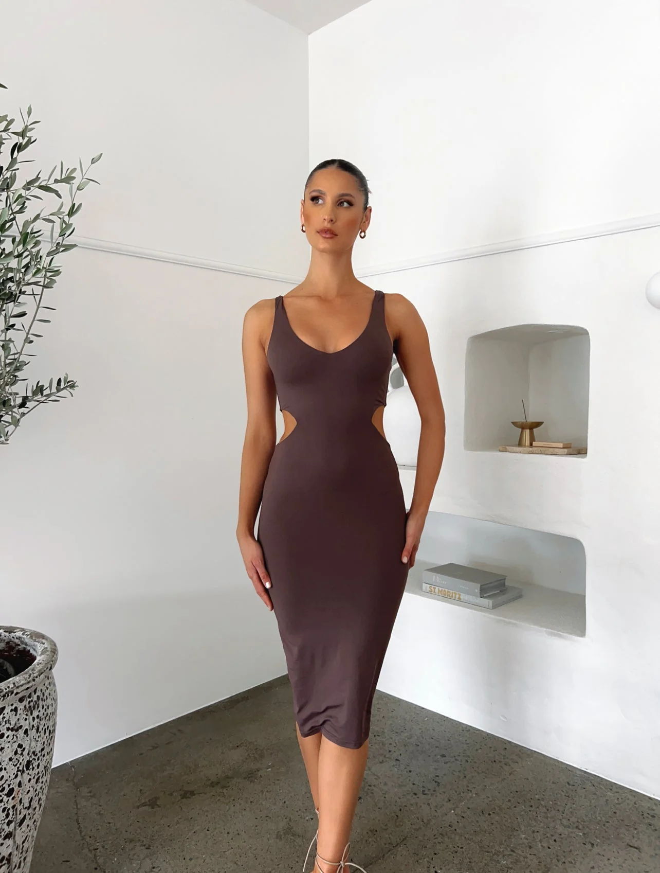 POPPY MIDI DRESS MOCHA - OUTCAST EXCLUSIVES - Image 3
