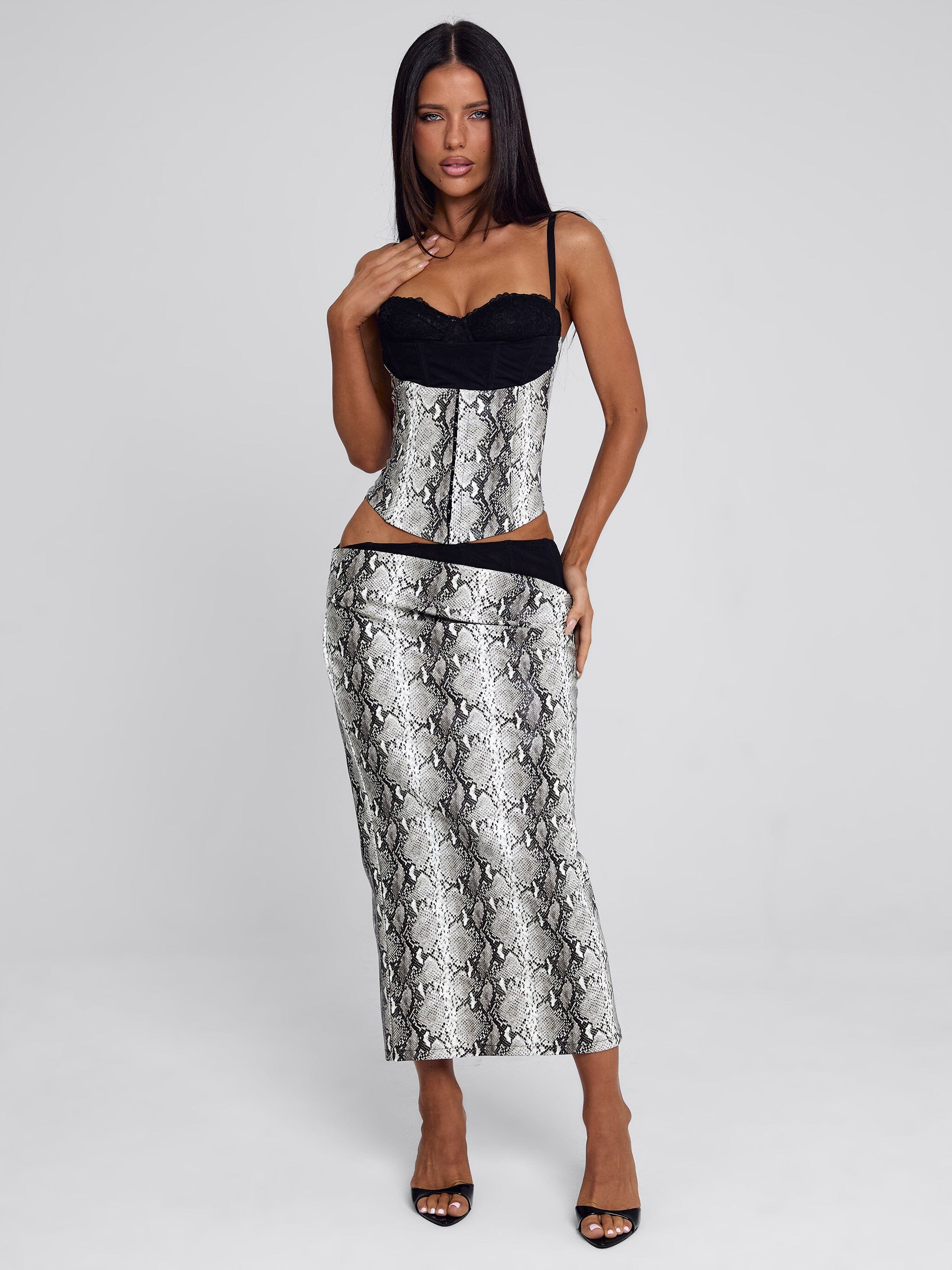 RAVELLE MIDI SKIRT SILVER SNAKE - Image 2
