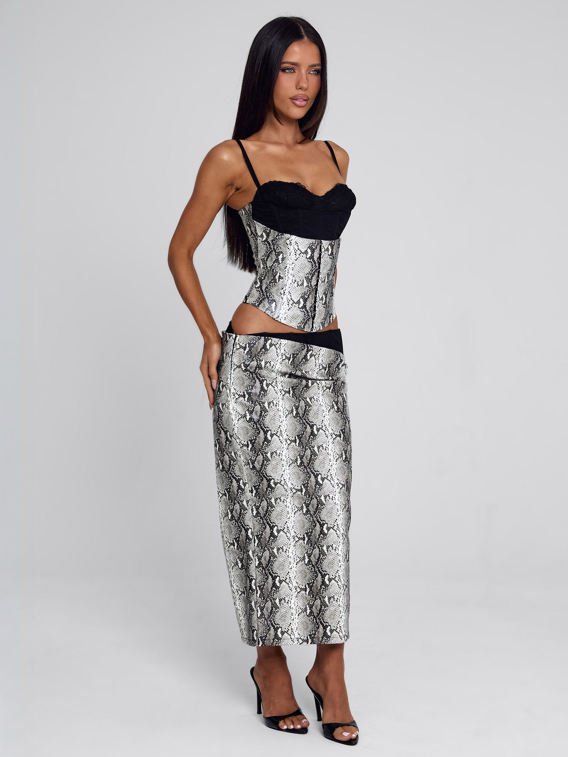 RAVELLE MIDI SKIRT SILVER SNAKE - Image 3