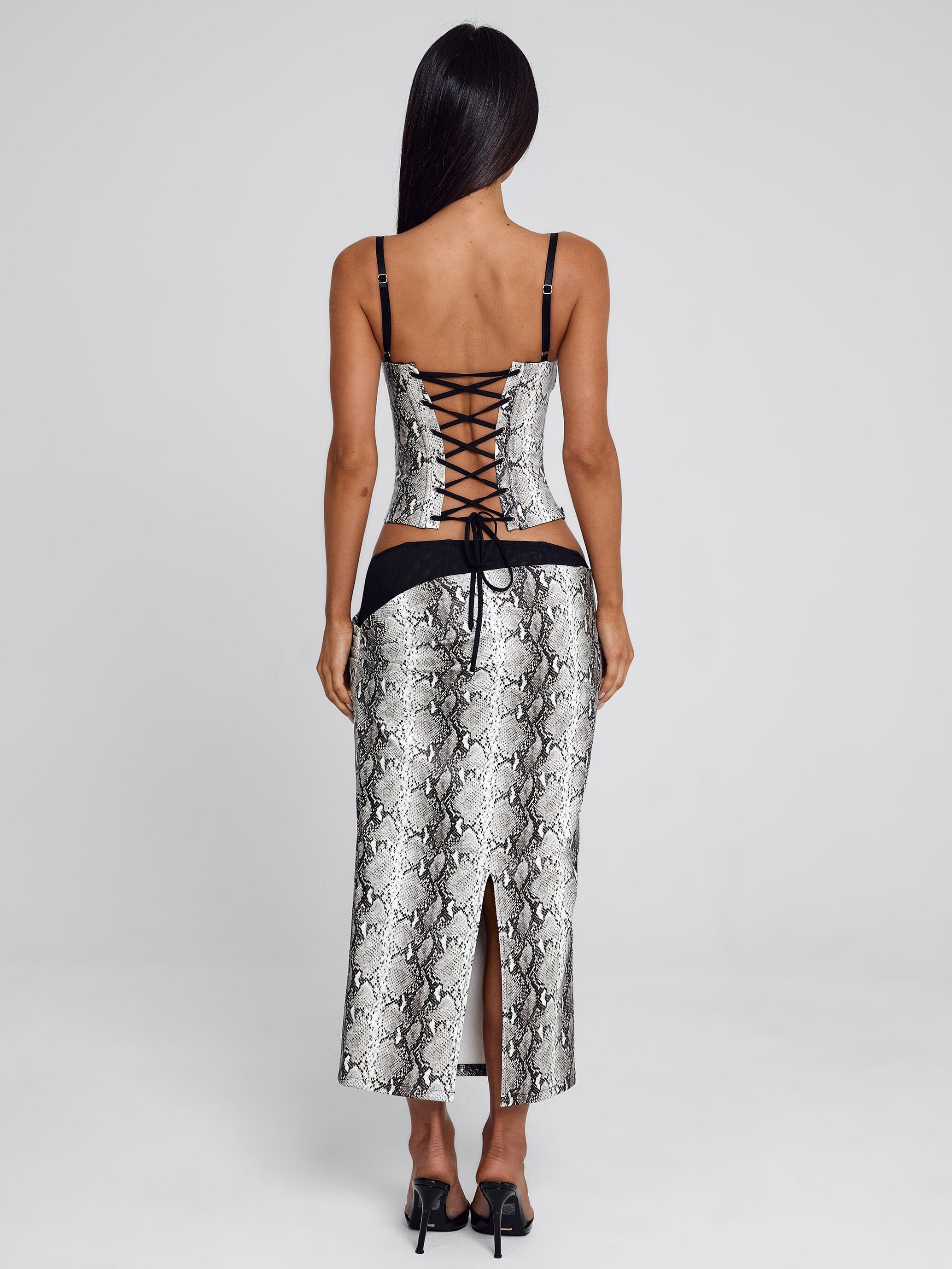 RAVELLE MIDI SKIRT SILVER SNAKE - Image 5