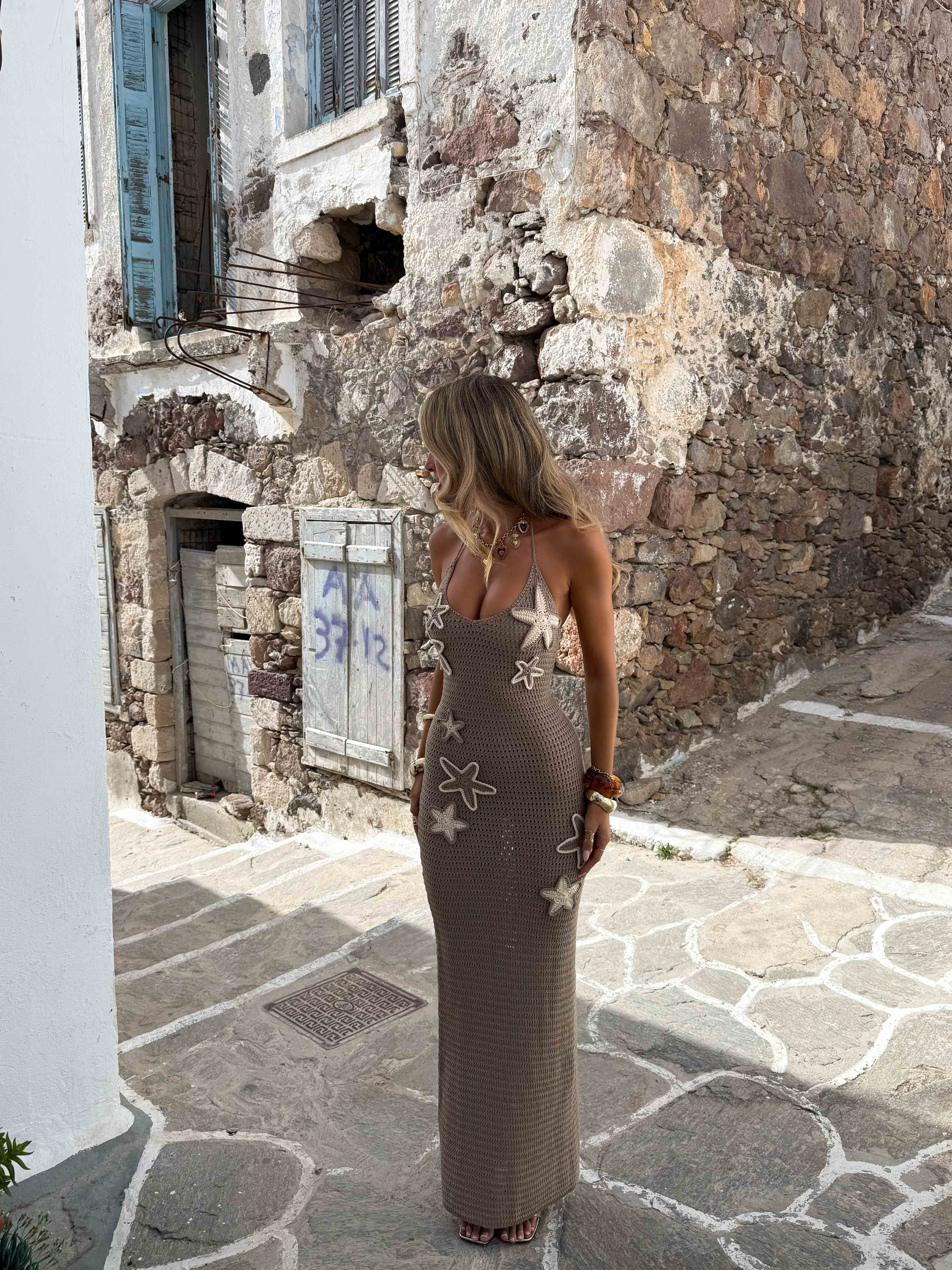 UMBRA MAXI DRESS TAN & WHITE - Image 3
