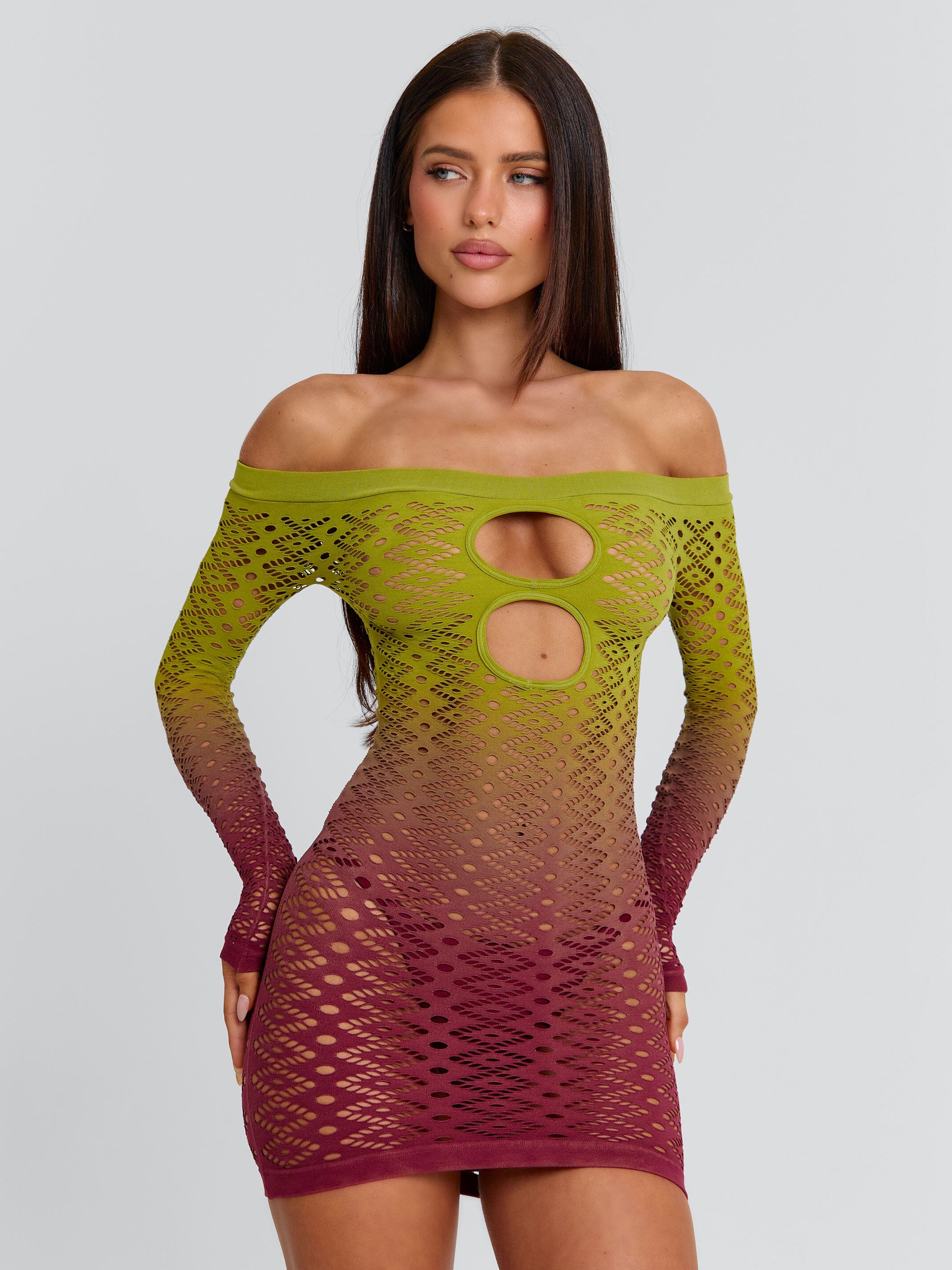 VESSIA MINI DRESS GREEN BURGUNDY - Image 3