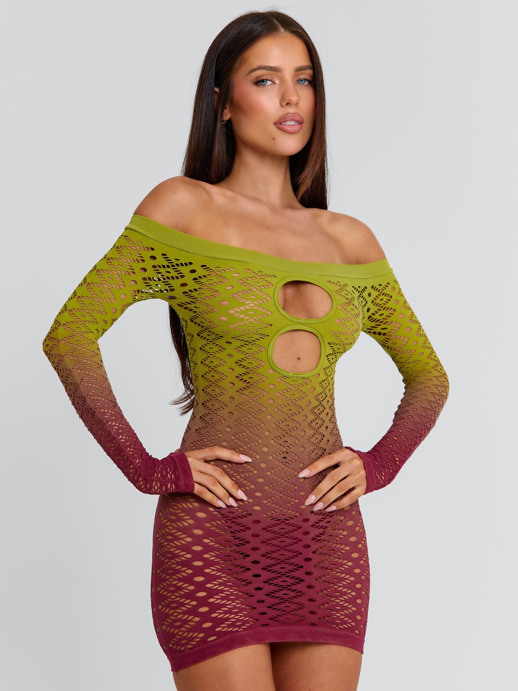 VESSIA MINI DRESS GREEN BURGUNDY - Image 5